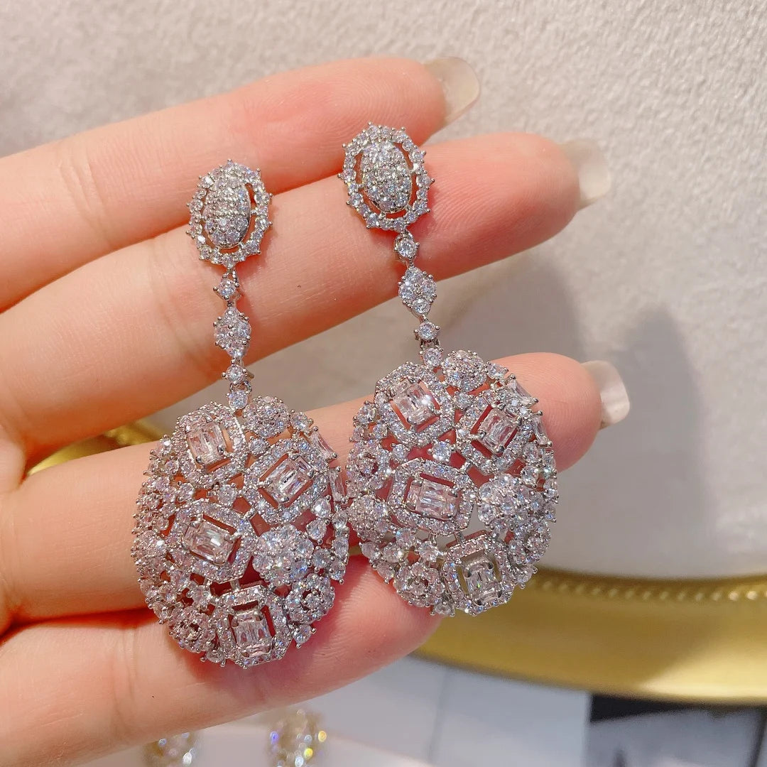 HIBRIDE Full Micro Zirconia Pave Waterdrop Earrings for Women Bridal 2022 New Fashion Dangle Earrings Femme Brincos E-1132