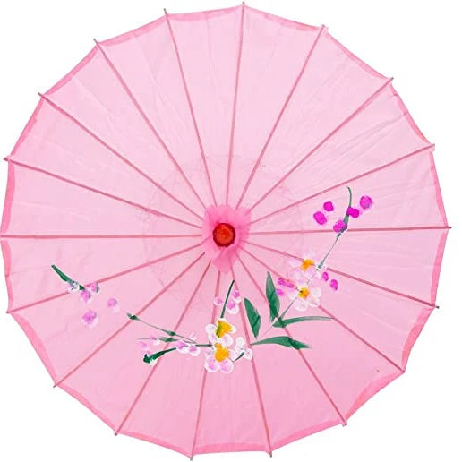 Silk Fabric Parasol Umbrella with Wood Decoration Manual Control for Wedding Festivals and Advertising Gifts