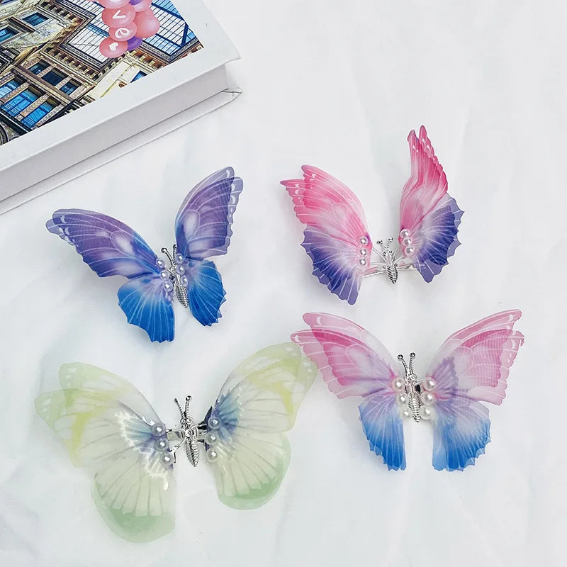Gradient Rainbow Colorful Flexible Hair Clip Kids Hair Clips Butterfly Hairpins Girls Hair Accessories Headwear Styling Too