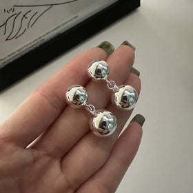 Fine Jewelry Statement Earring Design 925 Sterling Silver Double Ball Stud Earring