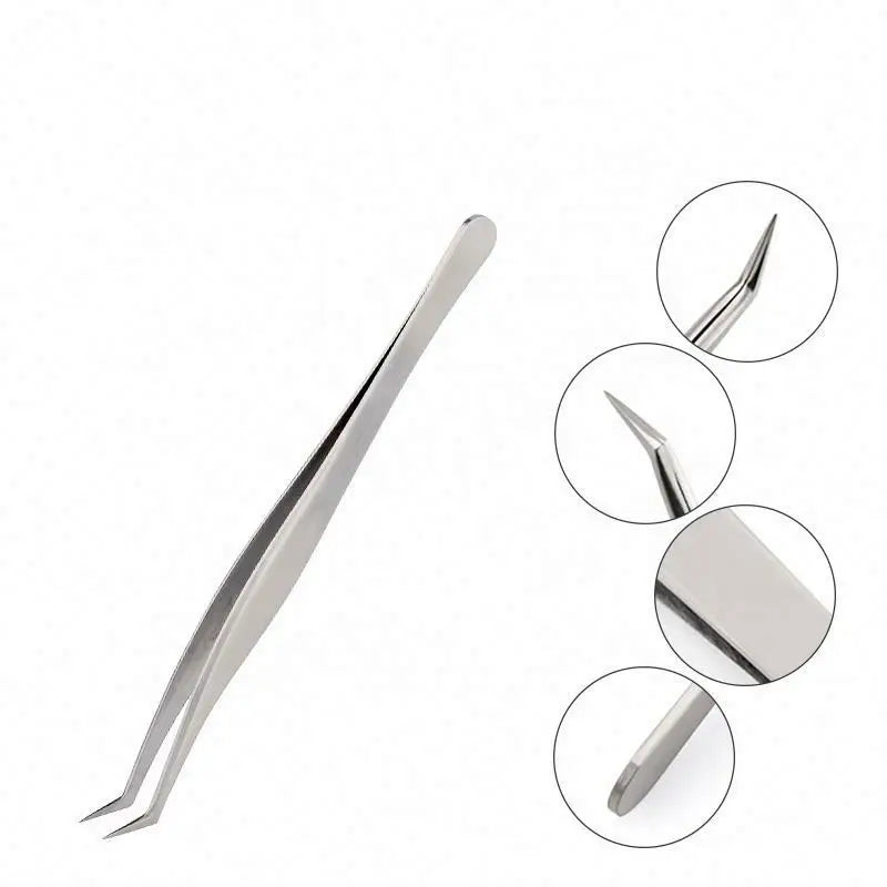 ELITER Hot Sell 60 Degree Tip Professional Stainless Steel Laah Extension Tweezers Tweezer Extensible Volume Tweezers
