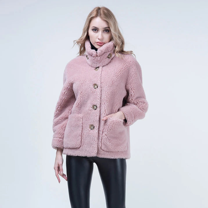 Winter Coat Fashion Warm Short Lamb Fur Shearling Jacket Women