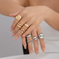 4 Pieces Chunky Designer Metal Rings Set for Women Trendy Stackable Finger Rings on Hand Accessories Female Fashion Jewelry Gift
