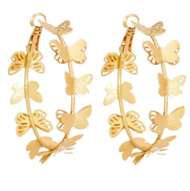 Gold Plated Butterfly Hoop Earrings for Women Girl Gold Plated Fashion Animal Earring Gift