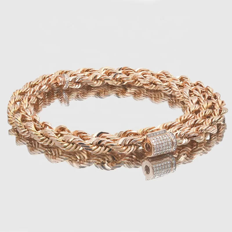 6mm Sterling Silver Rope Chain With Diamond Clasp Iced Out Moissanite Vvs Chain