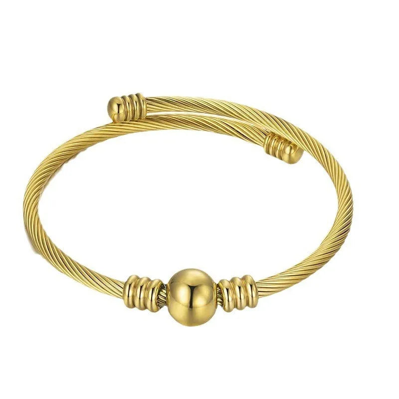 Jewelry 18K Gold Plated Luck Ball Shape Charm Stainless Steel Chunky Bracelet Latest Bangles for Women