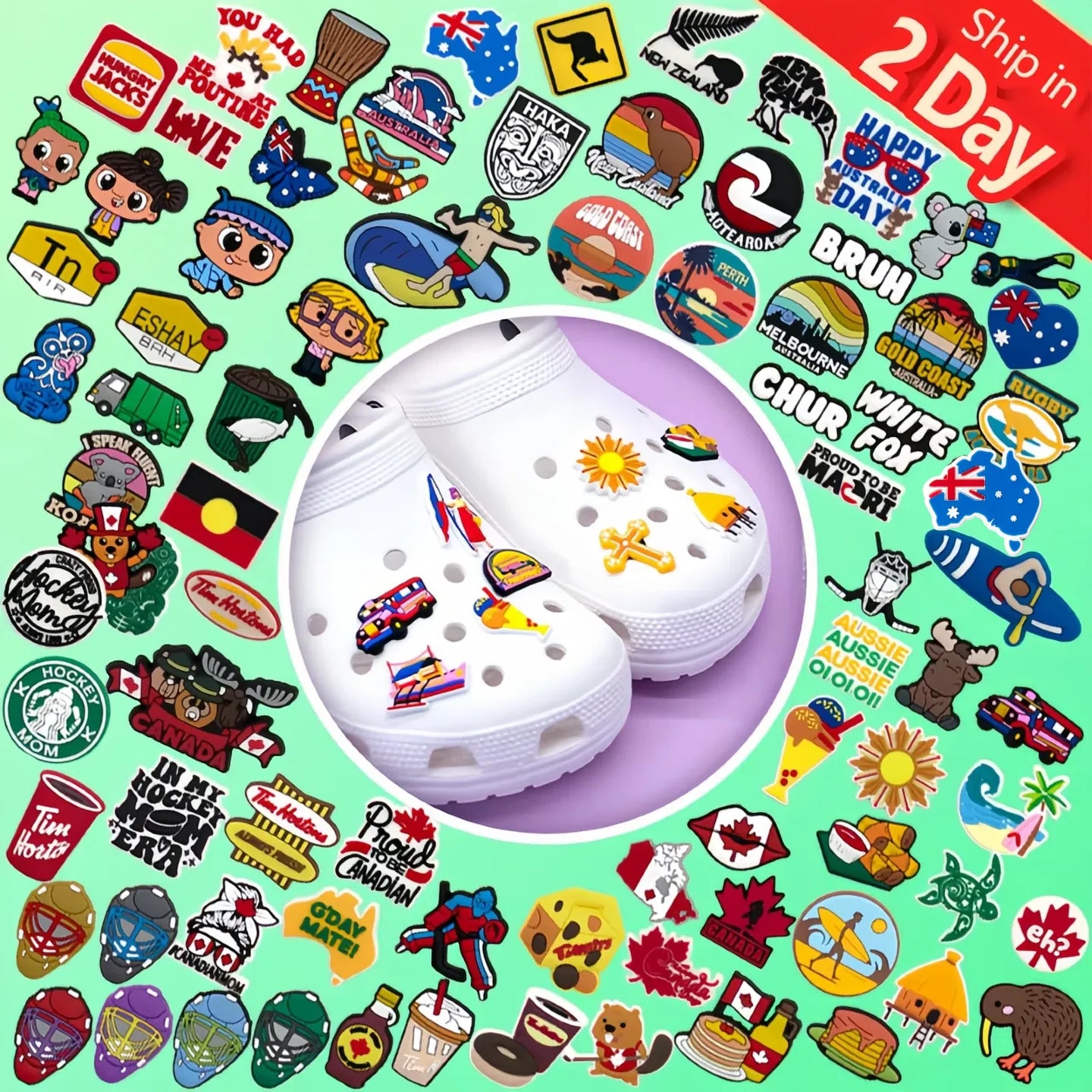 Trending Colorful Cartoon Australia Bird Shoe Charm Kawaii Cute Canadian Food Flags Styles Rubber Shoes Charms Accessories