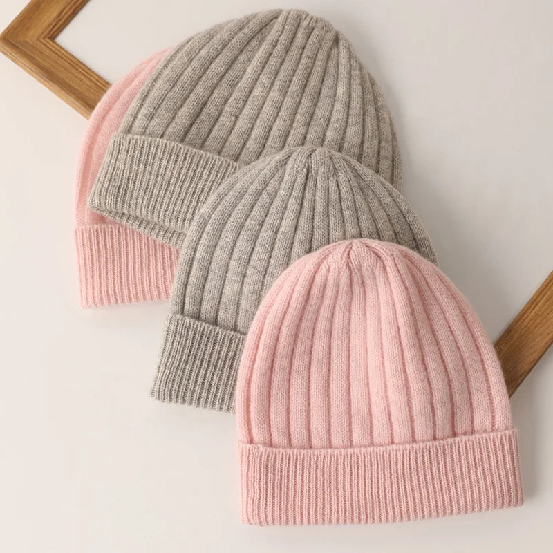 Custom Embroidery logo Women Cashmere Winter Hat Luxury Fashion Knit Rib Super Soft Baby Kids Ny Beanie Caps