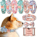 Custom Logo Lettering Cotton Pet Dog Cat Collar Leash Set Adjustable Metal Buckle Luxury Flower Plaid Pet Dog Leash Collar