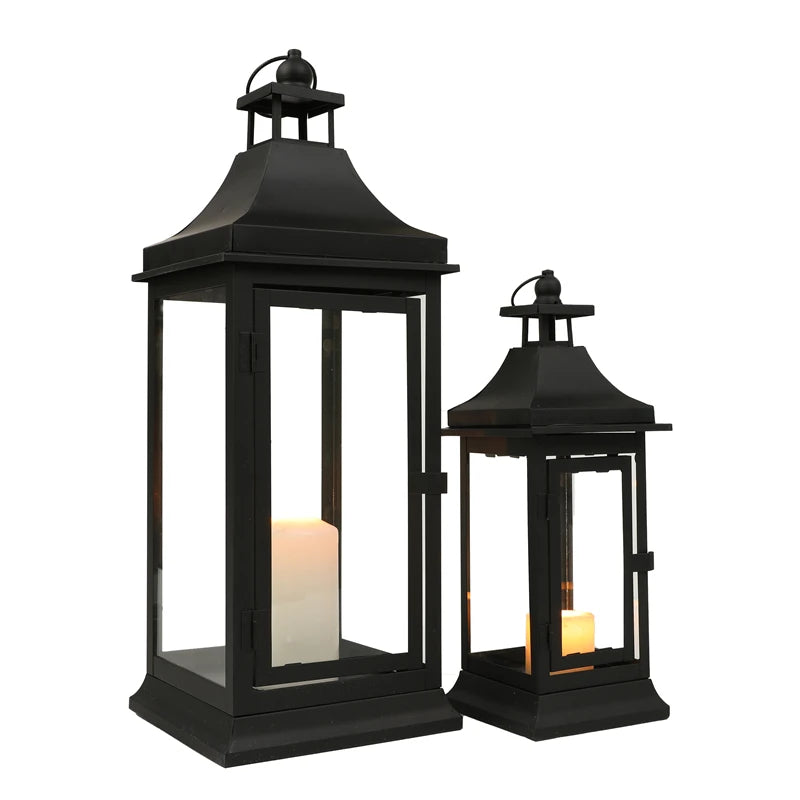 Black Metal Candle Lantern Set Party Decorations Table Candle Holders