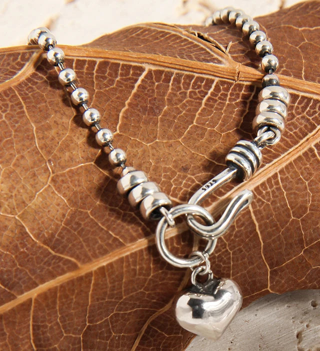 VIANRLA 925 Sterling Silver Ball Chain Heart Charm Bracelet