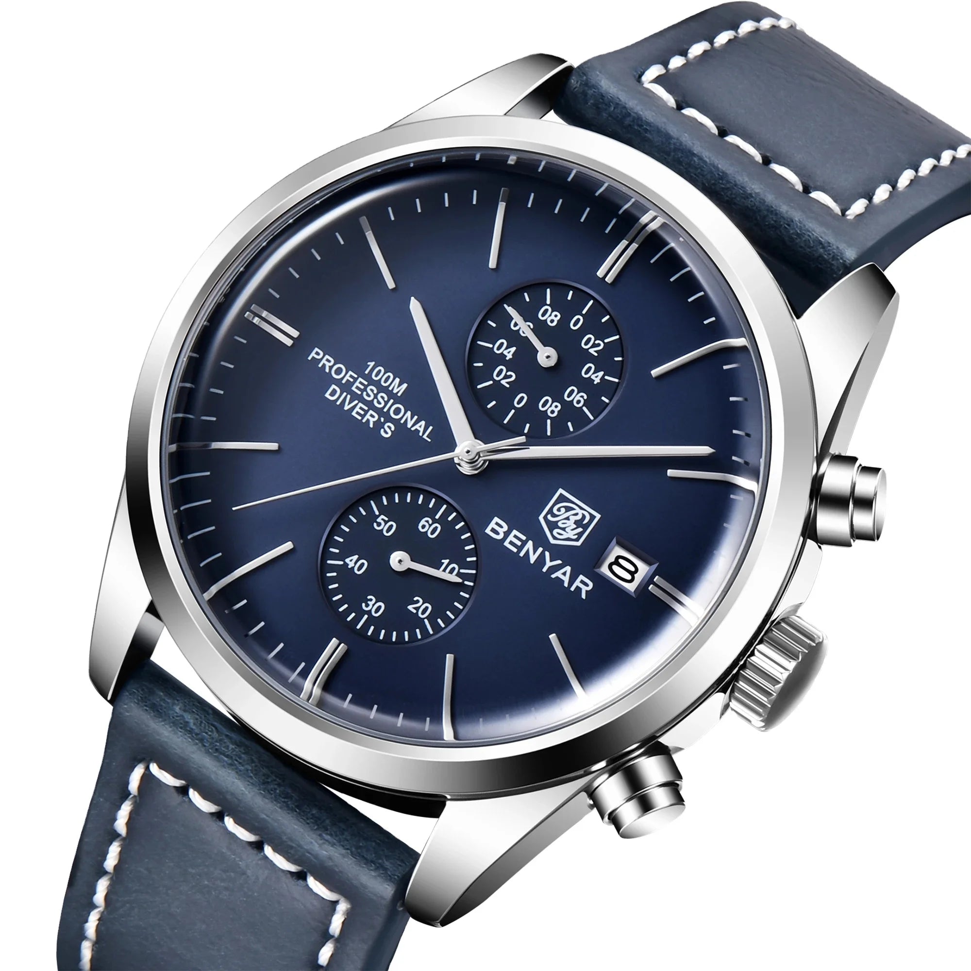2021 BENYAR Watch 5187 New Sports Men Quartz Wristwatches Luxury 100M Waterproof Diver Gift Leather Chronograph Watch Clock