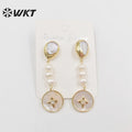 WT-MPE080 Women Gorgeous Gold Plated Natural Freshwater Pearl Earrings Delicate Long Charming Real Pearl Lady Studs