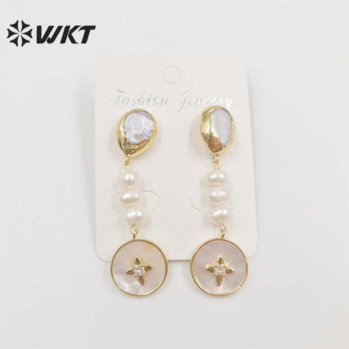 WT-MPE080 Women Gorgeous Gold Plated Natural Freshwater Pearl Earrings Delicate Long Charming Real Pearl Lady Studs