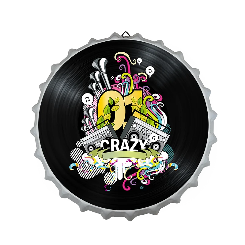 Custom Logo 35cm Metal Tin Plaque - UV Printed Rocky Beer Bottle Cap Wall Decor