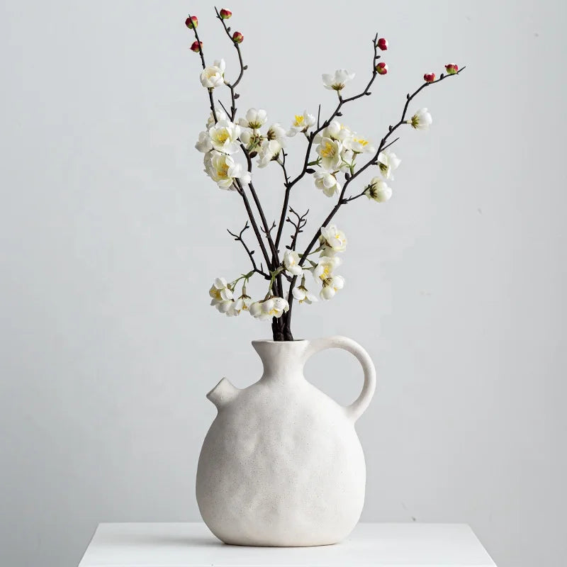 Handcrafted Matte Modern Stoneware Ceramic White Vase for Home and Garden Decor Artisan Vessel Vintage Centerpiece Large
