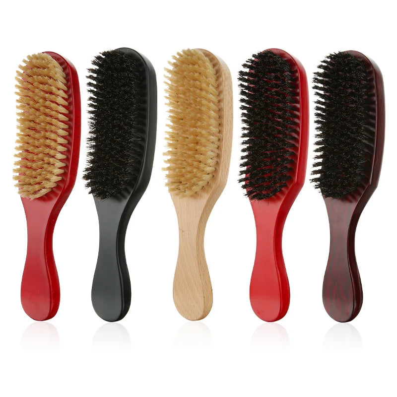 Household Medium Hard 100% Boar Bristle Wave Brush with Long Handle Vintage Men's Wood Hair Brush Wooden Comb