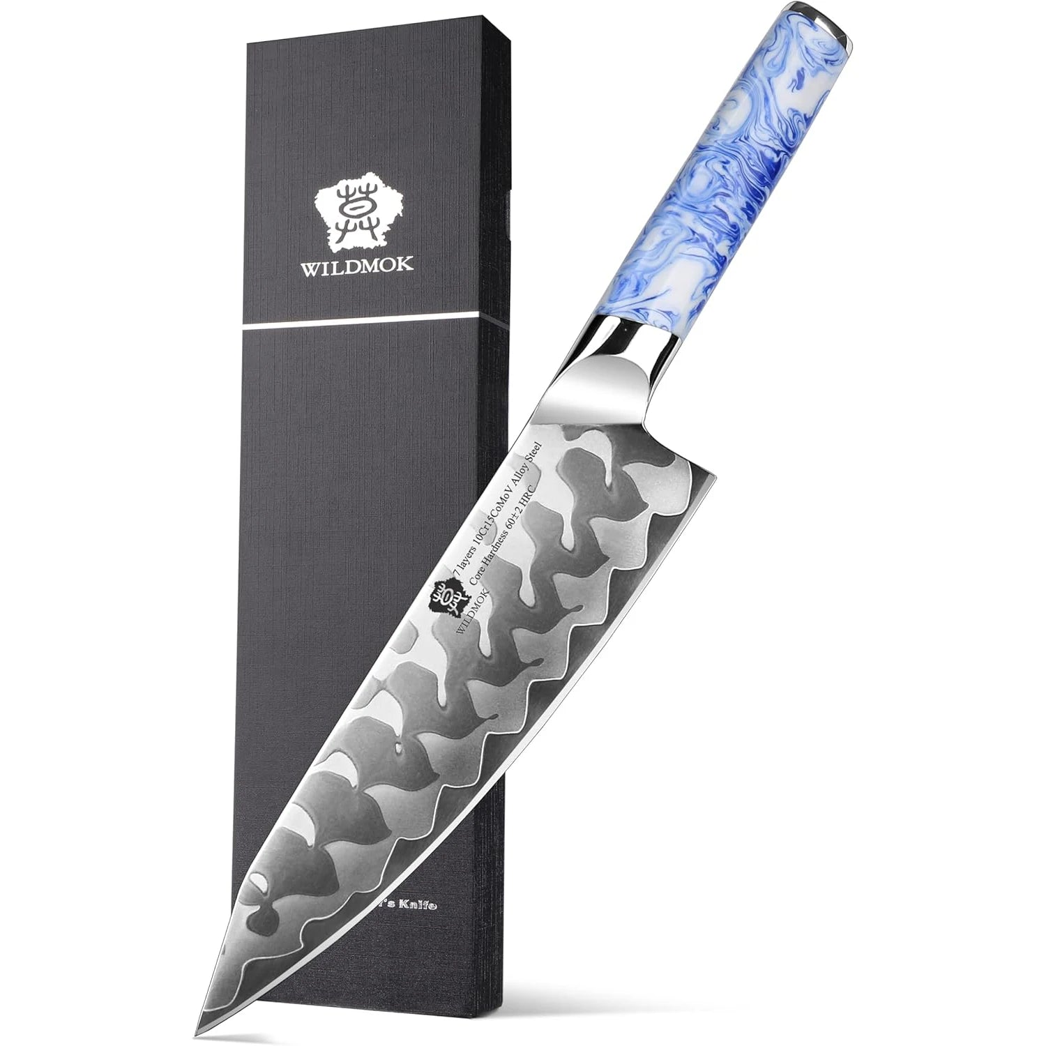 WILDMOK 8" Ultra Sharp Kiritsuke Chef Knife Carbon Steel with Porcelain Pattern Resin Handle Double Bevel
