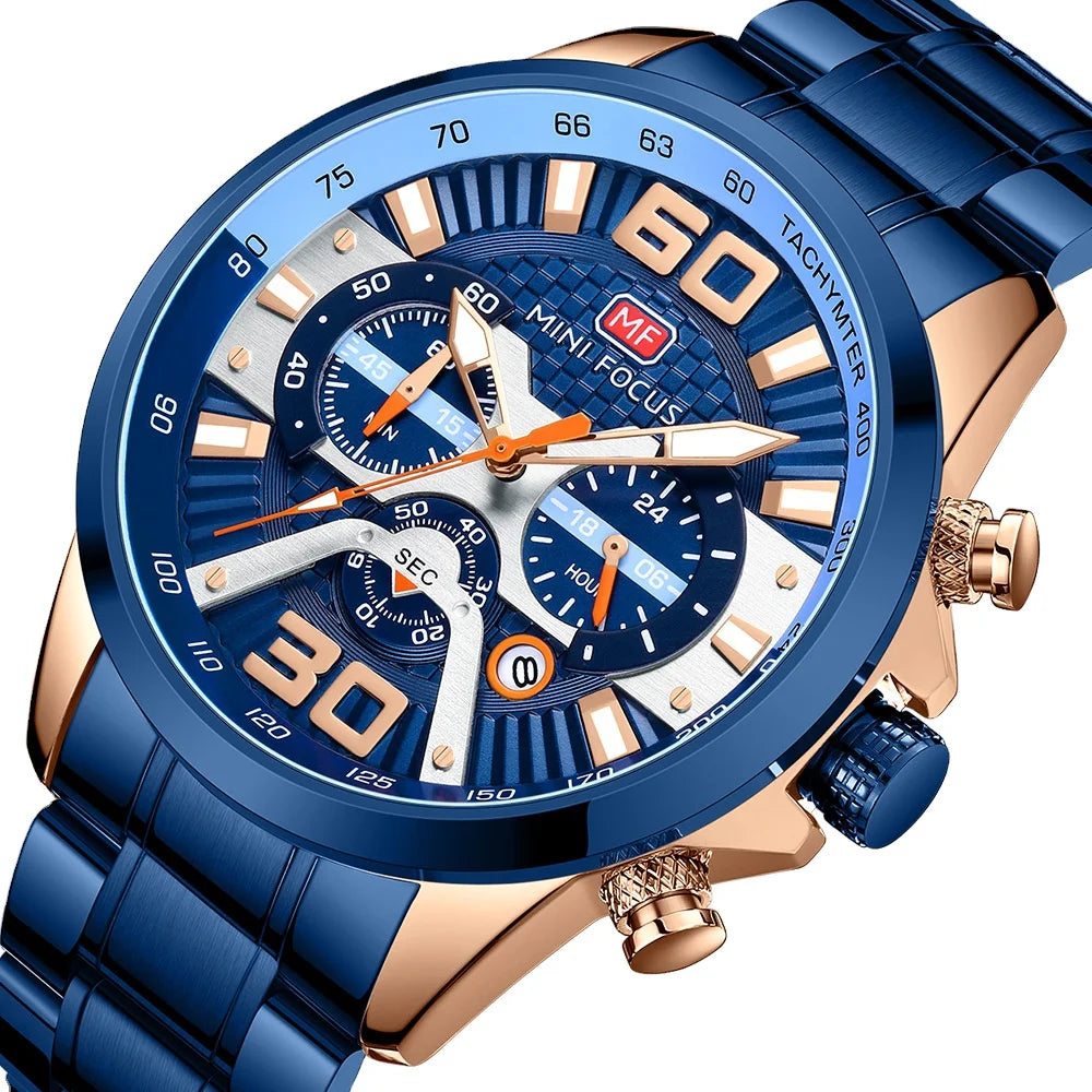 MINI FOCUS 0336 New Arrive Men Watches Top New Luxury Steel Leather Strap Quartz Sport Wristwatch Clocks Relogio Masculino