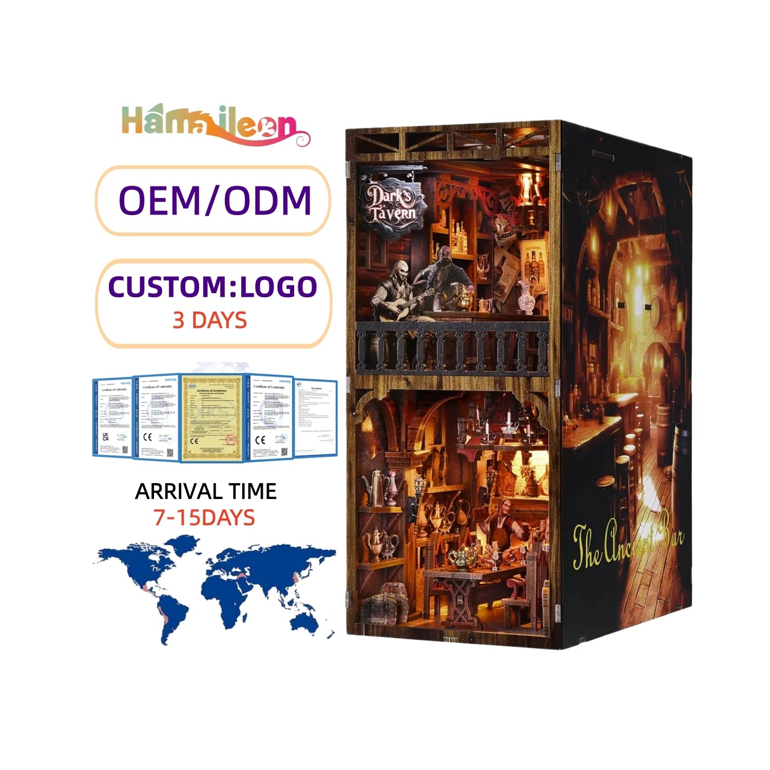 2025 New Eco-friendly 3D Puzzle Book Nook DIY Kit Dark's Tavern for Bookshelf Building Model Fun Toys Kids No Glue