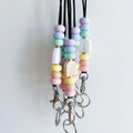 Boho Rainbow Modern Teacher Lanyards for ID Badge Macaron Color Silicone Beads Lanyard Keychain for Women