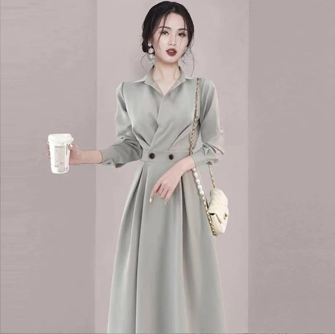 2023 New Women's French Shirt Dress Goddess Elegant Long Dress