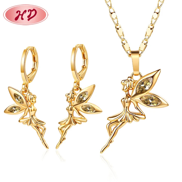 HD Top Sale High Quality Cheap Fashion Flower Tinkerbell Angle Jewelry Sets for Women