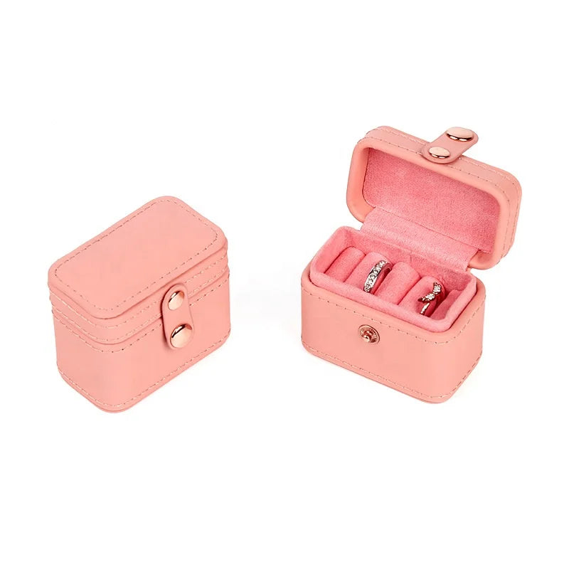 Custom Logo Portable Mini Travel PU Leather Case Jewellery Organizer Jewelry Storage Box for Rings Earrings