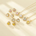 High-end Fashion Jewelry Pink Heart Necklace Earrings Set Love Copper Colorful Zircon Wedding Jewelry Set for Women