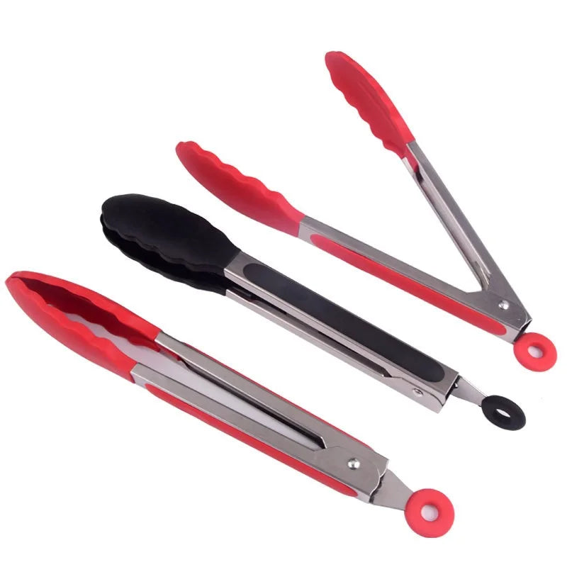 Stainless Steel Cooking Kitchen Tongs with Silicone Tips and Rubber Grips 9" & 12" BBQ Tongs for Home Kitchen Use