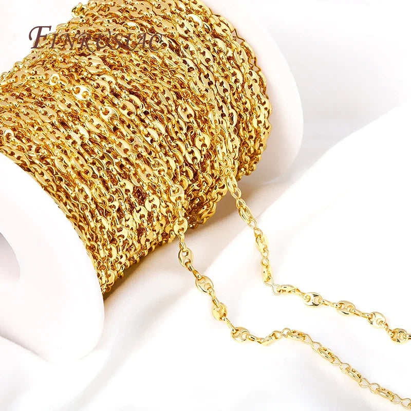 18K Real Gold Plated Brass Metal Chains DIY Jewelry Making Accessories Pig Nose Chain Necklace Jewelry Findings Components