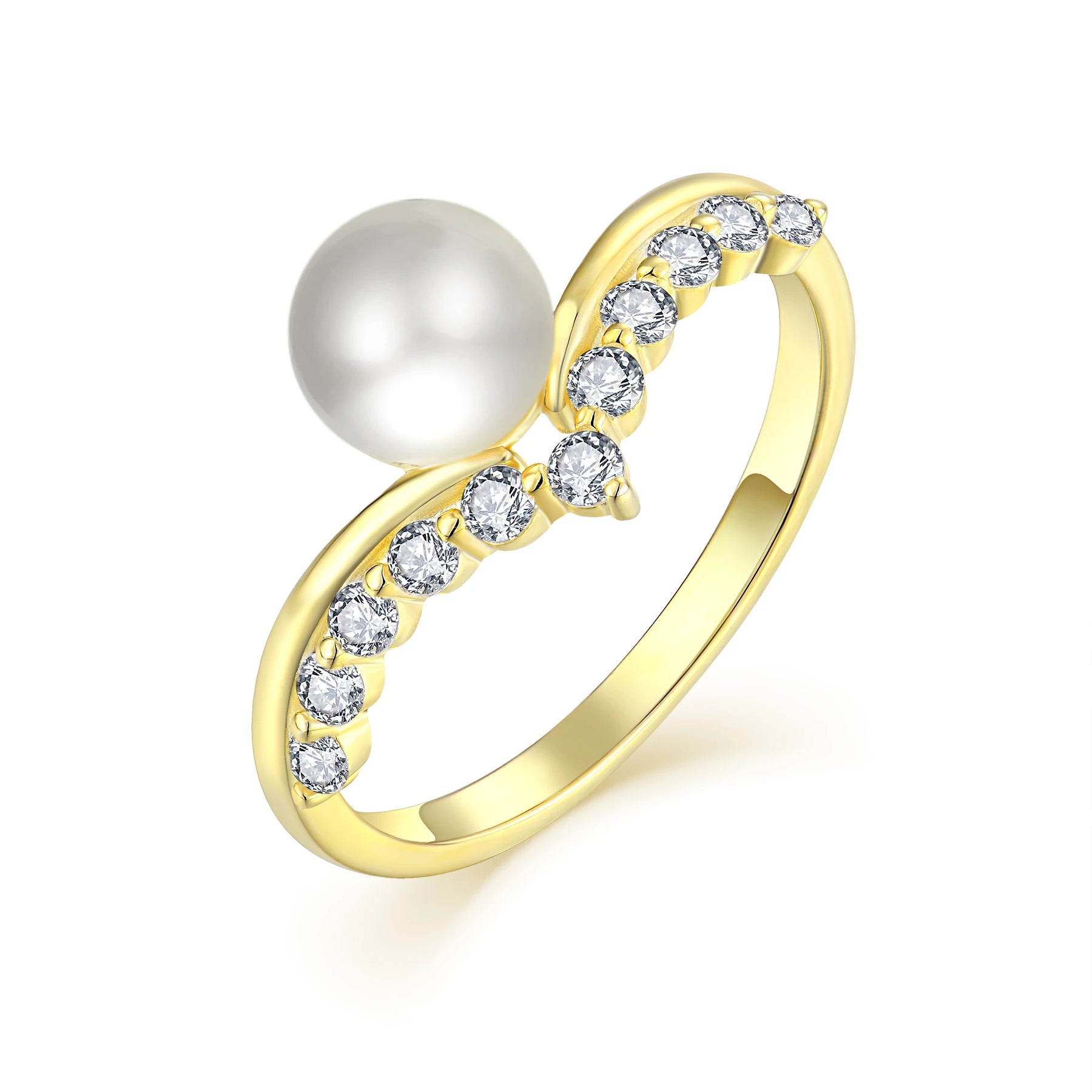 YILUN Gold Plated Single Stone Pearl Ring 925 Sterling Silver Classic Crown Shape Freshwater Pearl Cluster Rings for Women
