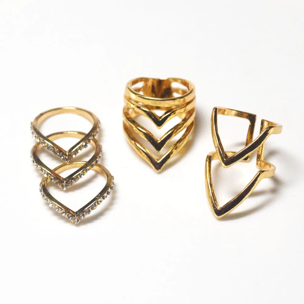 Vintage Brass Alloy Average Non Adjustable Finger Rings Ring Set for All Fingers 5pcs Pack for Women