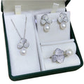 4 PCS Set Natural Freshwater Pearl Jewelry Set Leaf Clover Gold Plated Flower Earrings Necklace Ring for Women
