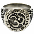 Vintage Buddhism Stainless Steel Cluster Ring Gold Plated Round Signet Engraved Om Mani Padme Hum Mantra Elegant Signet Ring