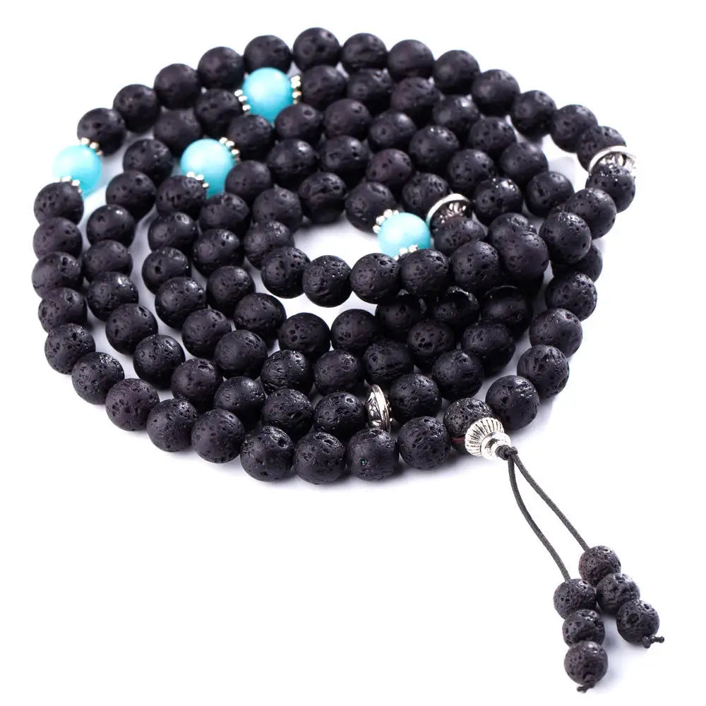 6mm 8mm Natural Lava Rock Stone Healing Gemstone 108 Prayer Beads Tibetan Mala Bracelet Necklace