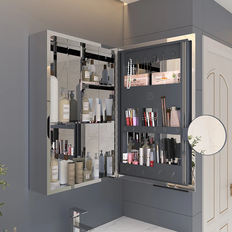 Jewellery Makeup Cabinet Organizer Wall Hanging Stainless Steel Bathroom Mirror Cabinet