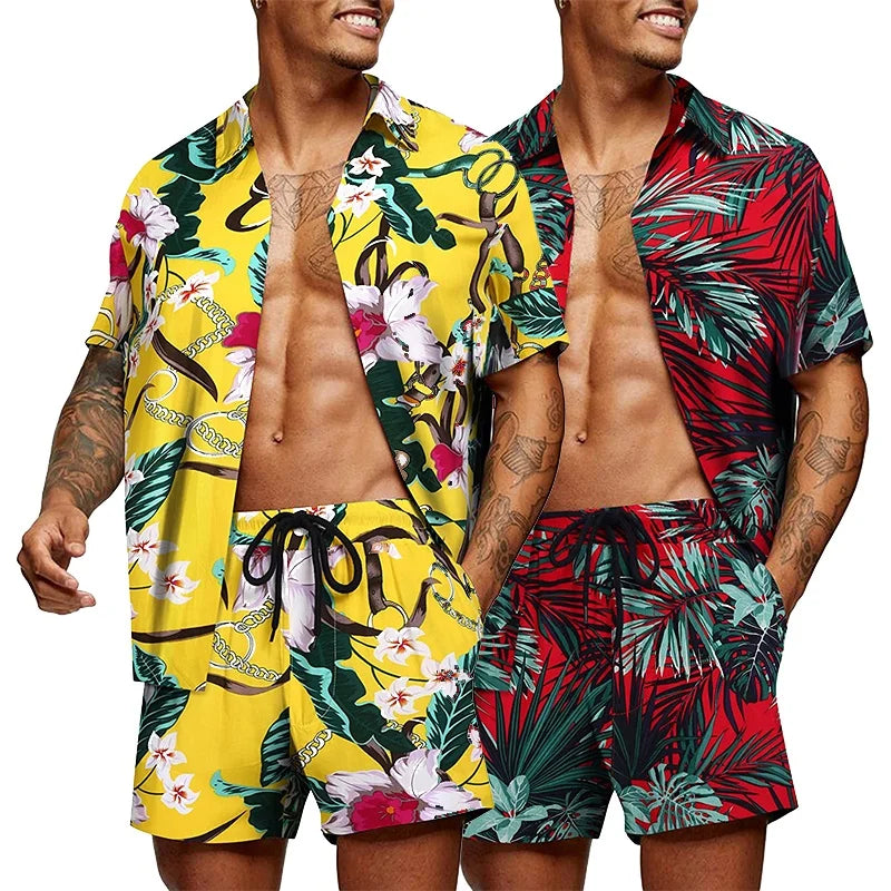 Mens Hawaiian Two Piece Sets Big and Tall Aloha Shirt Hawaii Outfits Tropical Flower Suit Beach Vacation Clothes Board Shorts