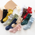 2025 Autumn Baby Stockings Cotton Solid Knee High British Princess Factory Directly Christmas Red Green Pom Pom Bow Socks