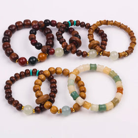 Bamboo DIY Ebony Bracelet Wooden Writing Play Flower Pear Green Sandalwood Bracelet for Men and Women Jewelry Buddhist Beads