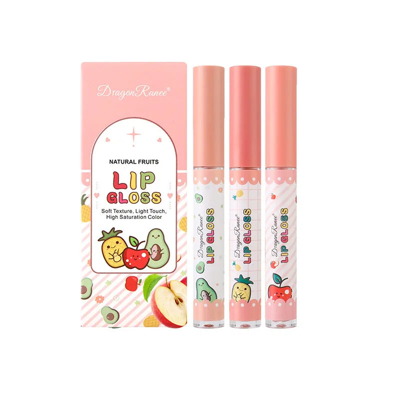 Velvet Pink Lip Glaze Non Stick Cup Three Fruits Set Lip Gloss Nude Color Cute Set Lipstick Lasting Lip Color Butter Gloss GG