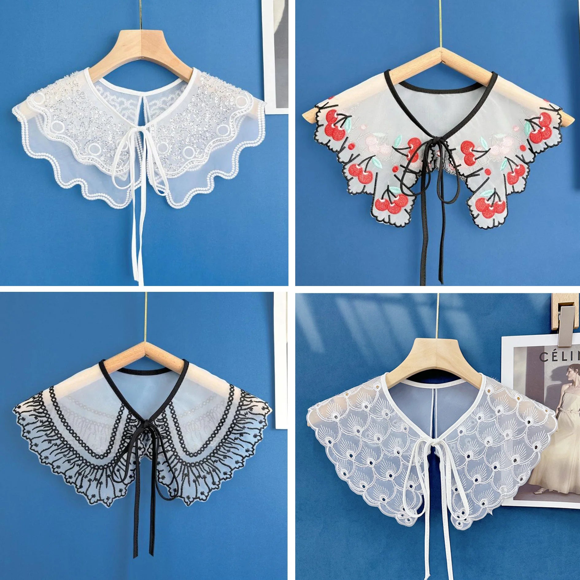 Factory Custom Organza Detachable Sequin False Collar Women Embroidery Lace Collar Accessories for Clothing