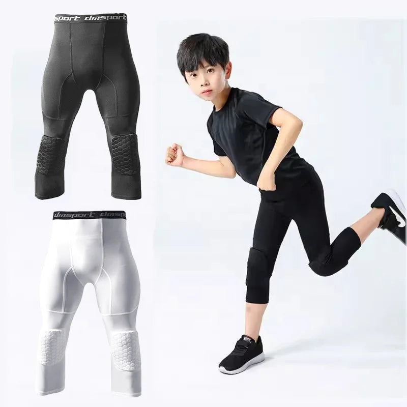 Children's Knee Pads Protector Leggings 3/4 Compression Basketball Sports Tight Pants
