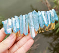 HZ 100% Genuine Wedding Hair Accessories Natural Crystal Electroplating Multicolored Sky Blue Color Hair Comb