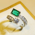 CAOSHI European and American Emerald Green Opening Adjustable Ring Free Size Silver Color Zircon Gemstone Rings for Women
