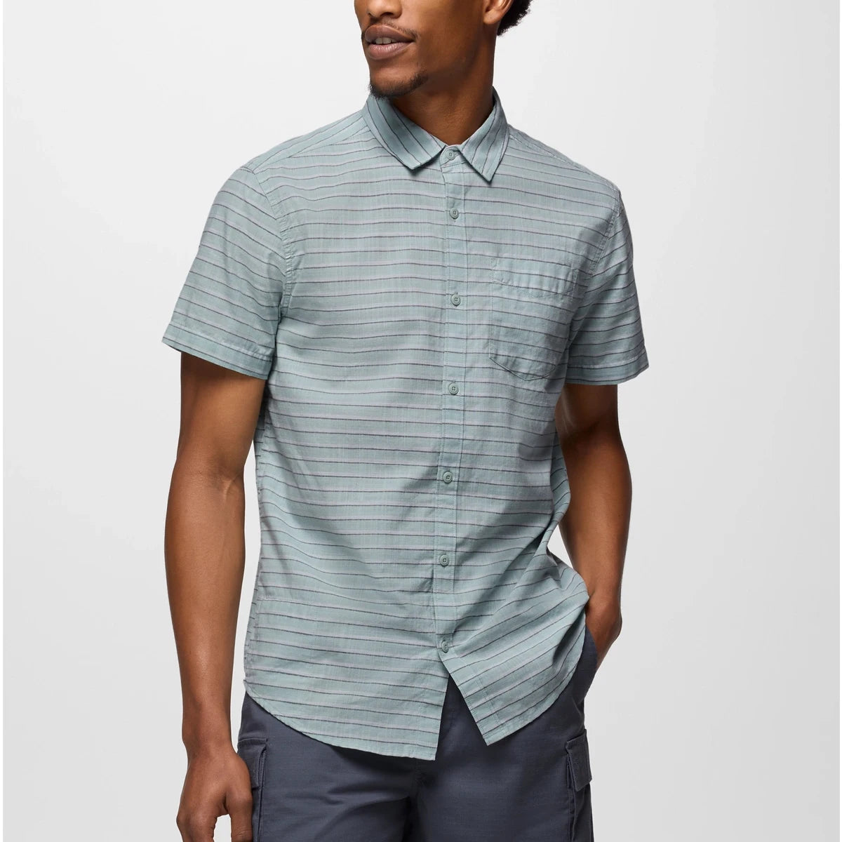 New Arrival Men's Shorts Sleeve Button up Striped Shirts Slim Casual Shirts