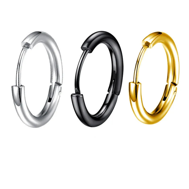 Fashion Ear Piercing Studs Stainless Steel Round Simple Closed Coil Titanium Steel Hoop Earring Stud Dangle Hoop Earrings