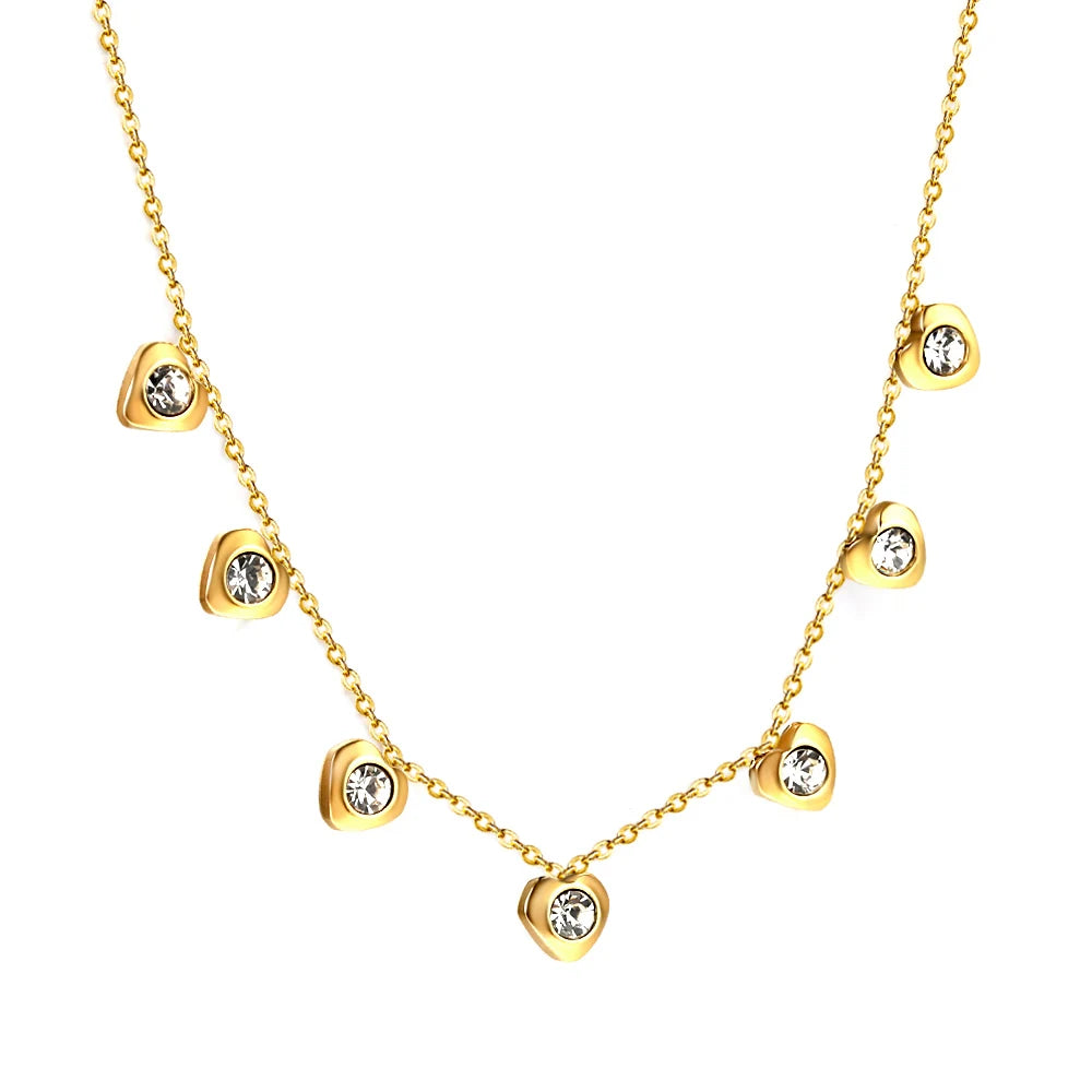 Non Tarnish 18K Gold Plated Stainless Steel White Zircon Heart Charm Pendant Necklace Jewelry for Women