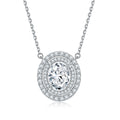 Oval Double Halo Sterling Silver Pendant Necklace
