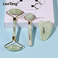 Natural Green Jade Roller Gua Sha Board Stone Set for Scraping Therapy Facial Massage Tool